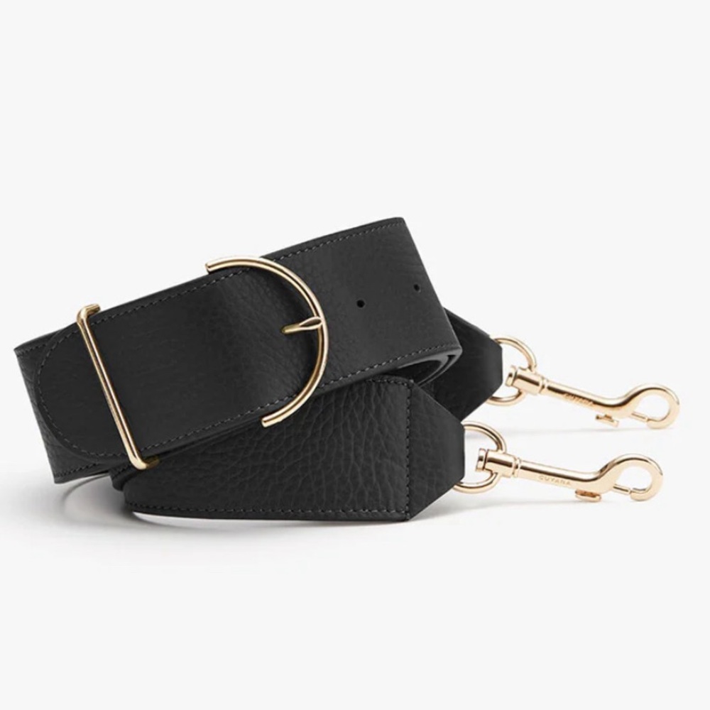 NWT Adjustable Wide Strap from Cuyana - Black Pebbled Leather Gold Hardware